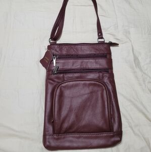 Genuine leather red cross body bag